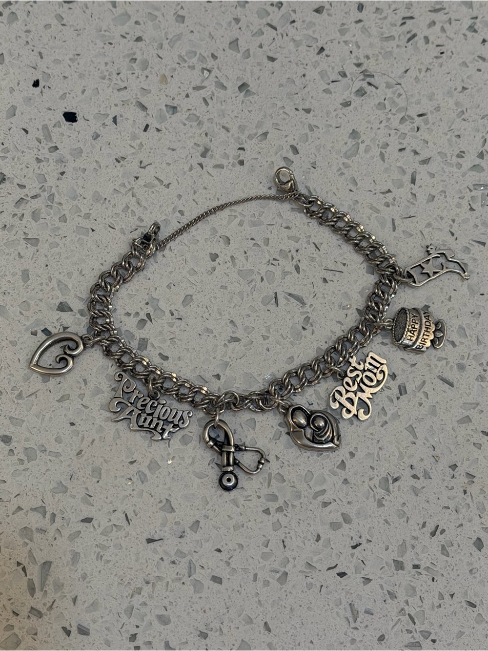 James Avery Silver Charm Bracelet with 'Precious Aunt' & 'Best Mom' Charms